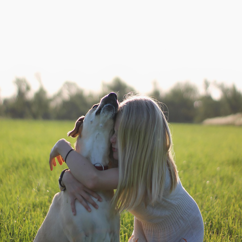 A child gently hugging their pet, showing the deep bond between children and animals